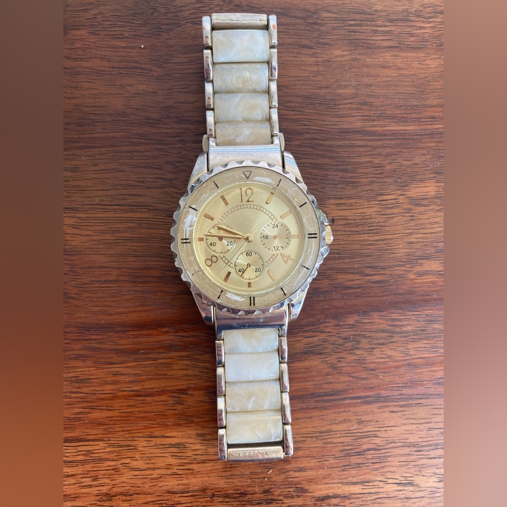 Gold plated and bone metal watch